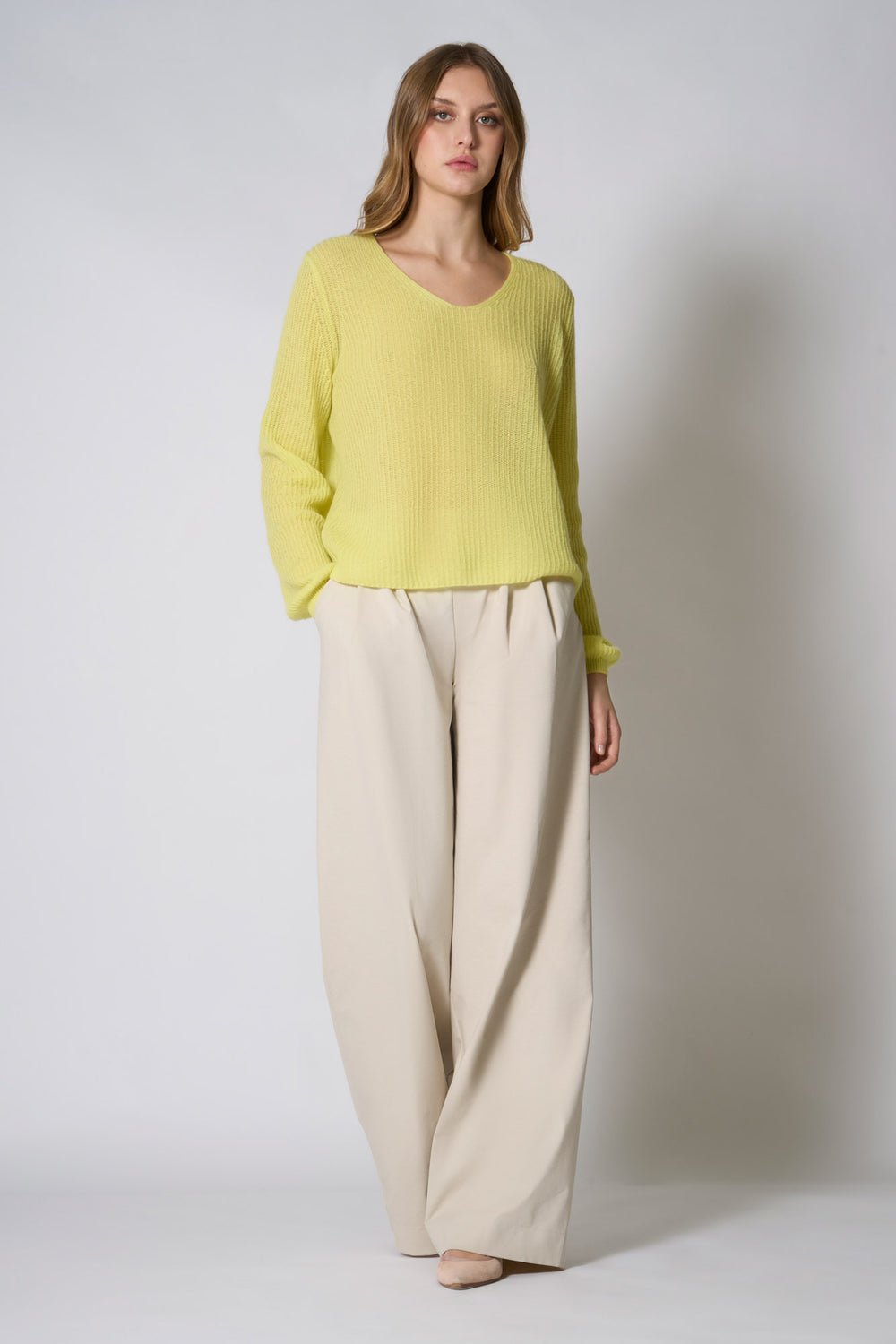Maglia Scollo a V Costa Inglese in Puro Cashmere Giallo