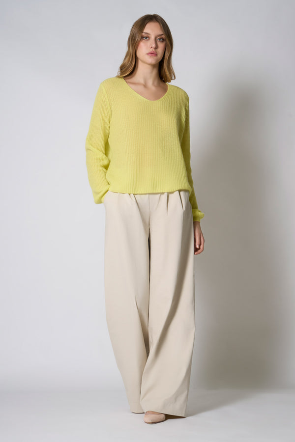 Maglia Scollo a V Costa Inglese in Puro Cashmere Giallo