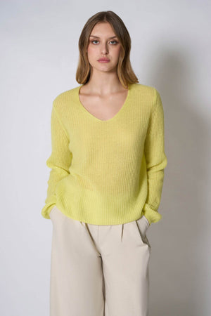 Maglia Scollo a V Costa Inglese in Puro Cashmere Giallo