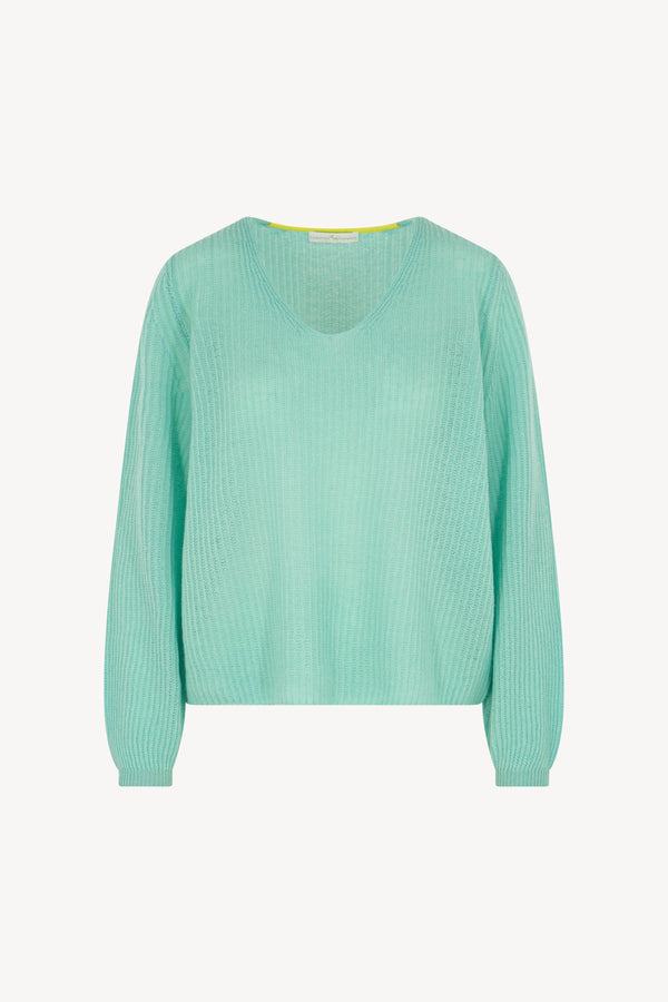 Maglia scollo V a coste Puro Cashmere