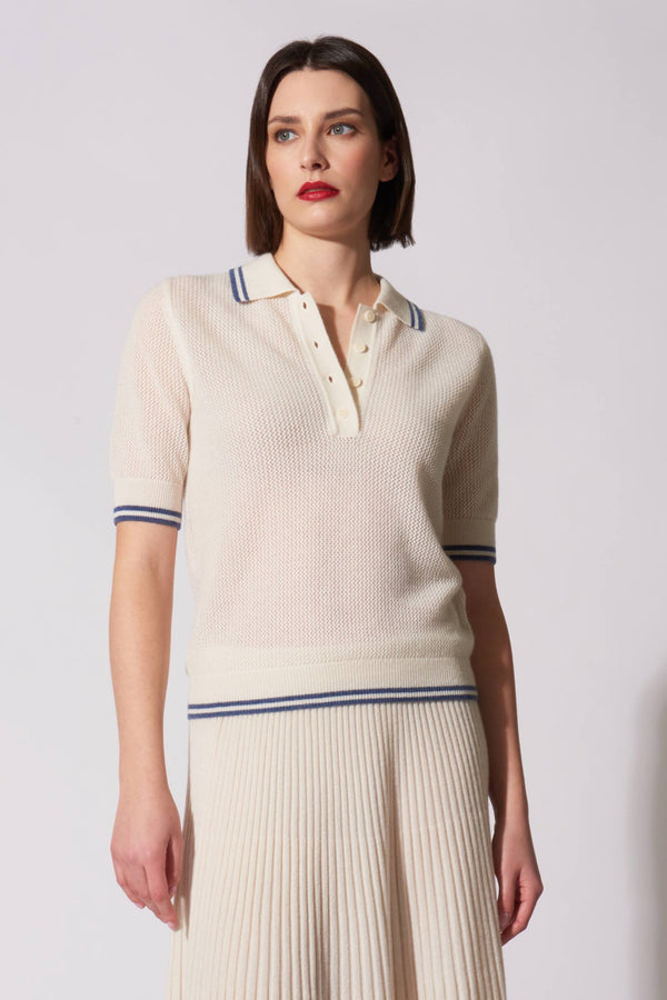 Polo Rete in Puro Cashmere Bianco Latte