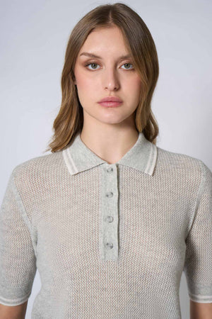 Polo Rete in Puro Cashmere Grigio Perla