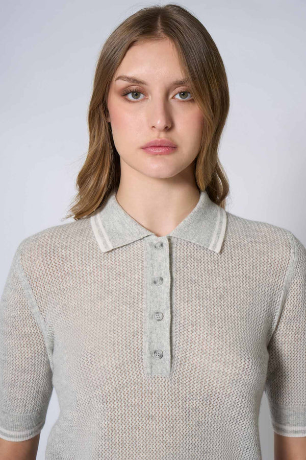 Polo Rete in Puro Cashmere Grigio Perla