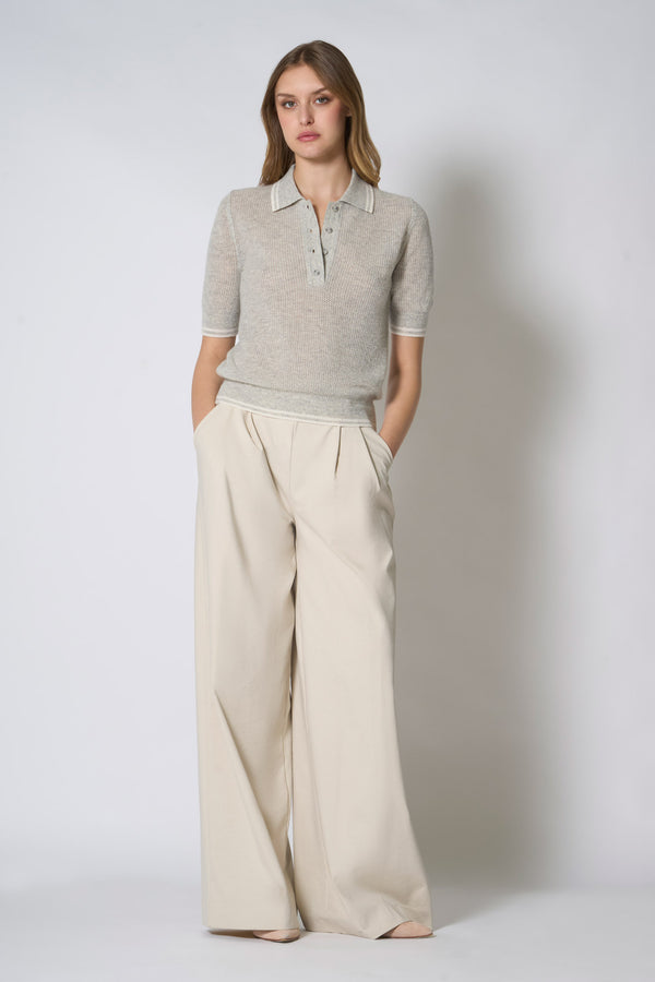 Polo Rete in Puro Cashmere Grigio Perla