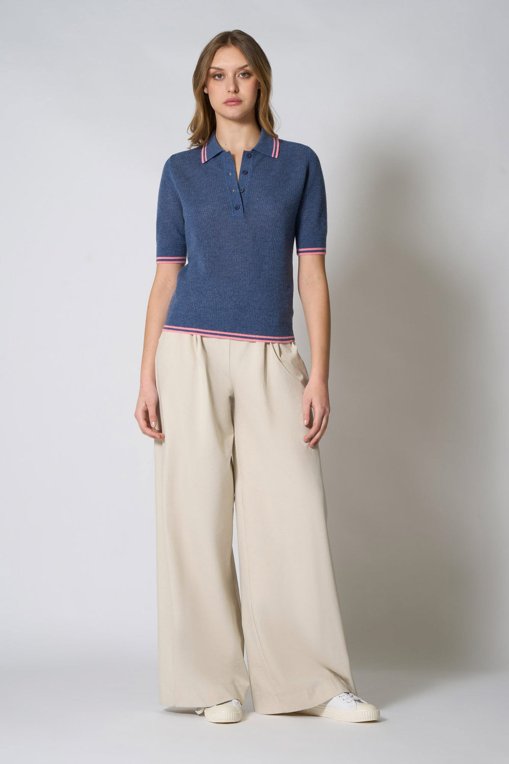 Polo Rete in Puro Cashmere Denim Scuro
