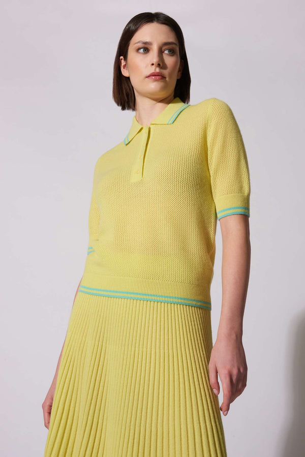 Polo Rete in Puro Cashmere Giallo
