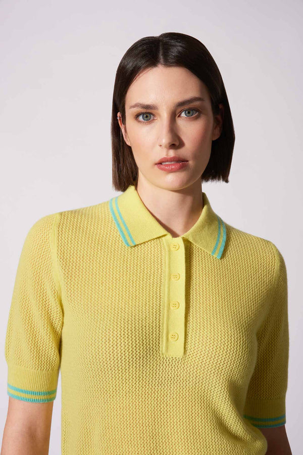 Polo Rete in Puro Cashmere Giallo