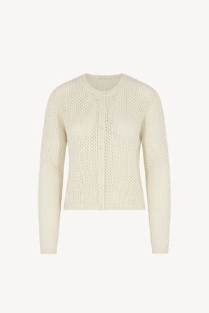 Cardigan Rete in Puro Cashmere Bianco Latte