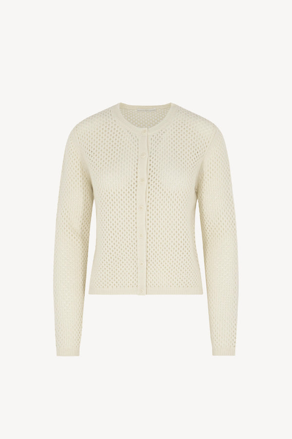 Cardigan Rete in Puro Cashmere Bianco Latte