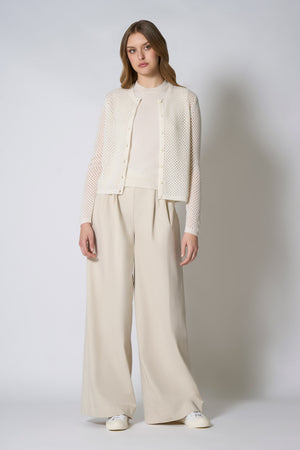 Cardigan Rete in Puro Cashmere Bianco Latte