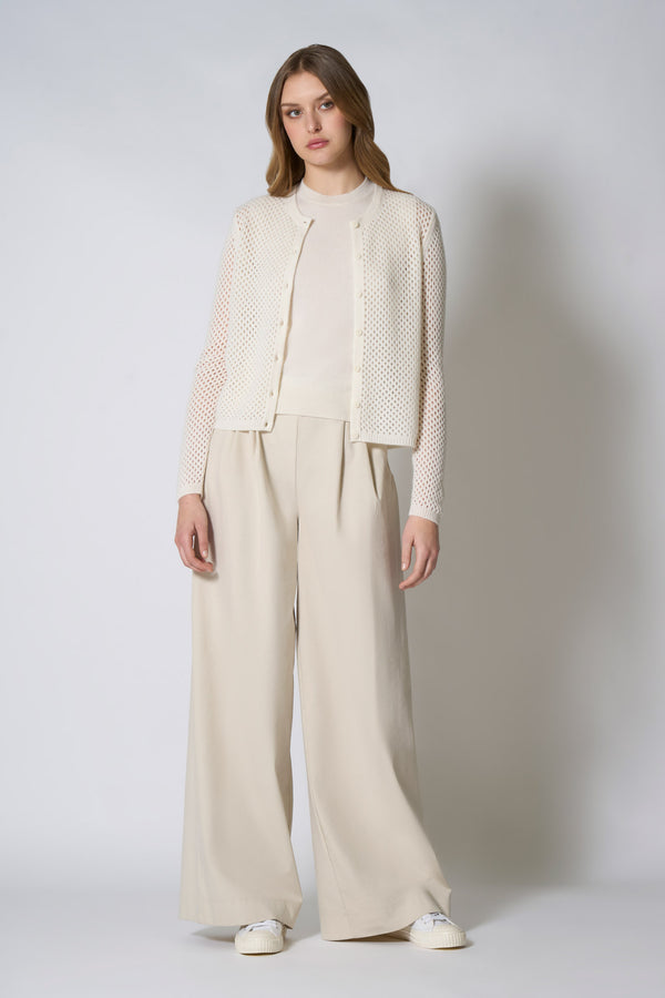 Cardigan Rete in Puro Cashmere Bianco Latte
