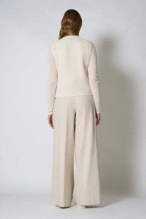 Cardigan Rete in Puro Cashmere Bianco Latte
