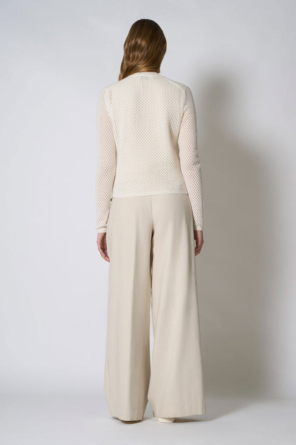 Cardigan Rete in Puro Cashmere Bianco Latte