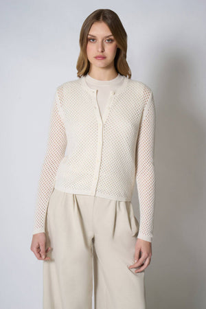 Cardigan Rete in Puro Cashmere Bianco Latte