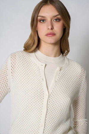 Cardigan Rete in Puro Cashmere Bianco Latte