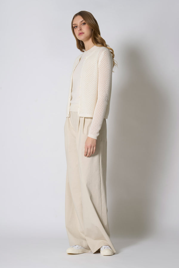 Cardigan Rete in Puro Cashmere Bianco Latte