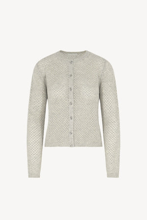 Cardigan Rete in Puro Cashmere Grigio Perla