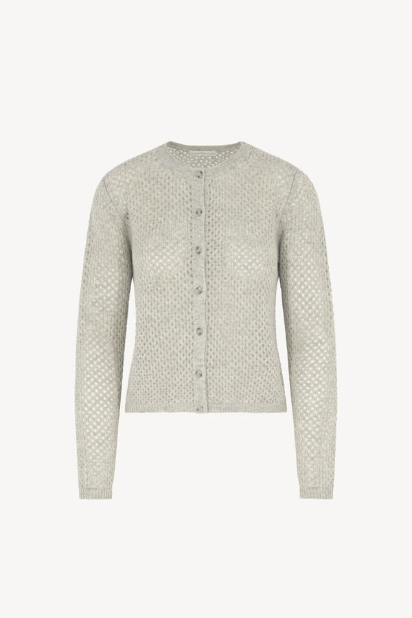 Cardigan Rete in Puro Cashmere Grigio Perla