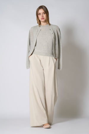 Cardigan Rete in Puro Cashmere Grigio Perla