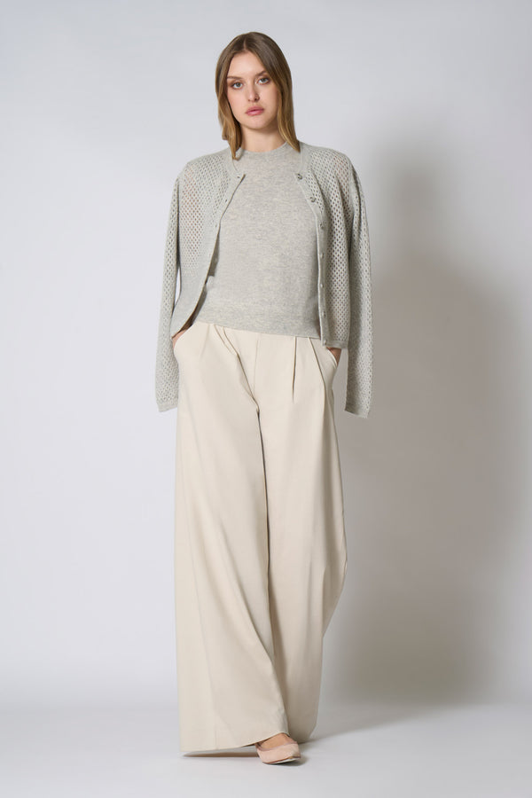 Cardigan Rete in Puro Cashmere Grigio Perla