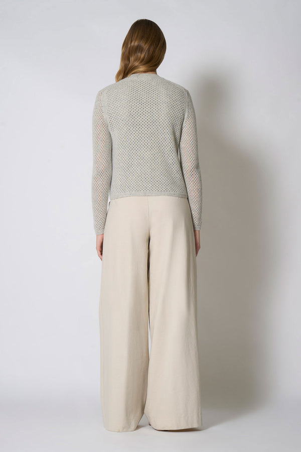 Cardigan Rete in Puro Cashmere Grigio Perla