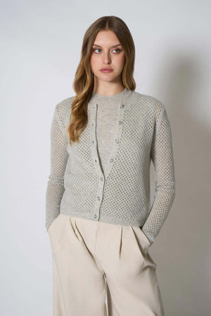 Cardigan Rete in Puro Cashmere Grigio Perla