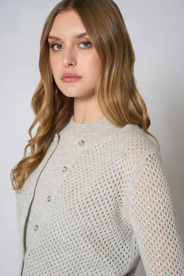Cardigan Rete in Puro Cashmere Grigio Perla