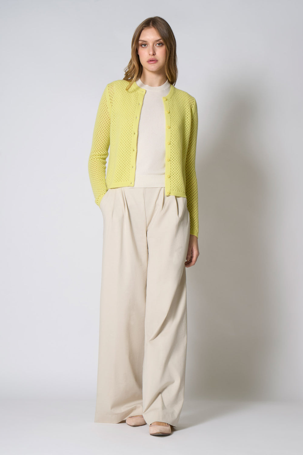 Cardigan Rete in Puro Cashmere Giallo