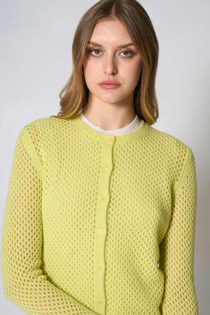 Cardigan Rete in Puro Cashmere Giallo