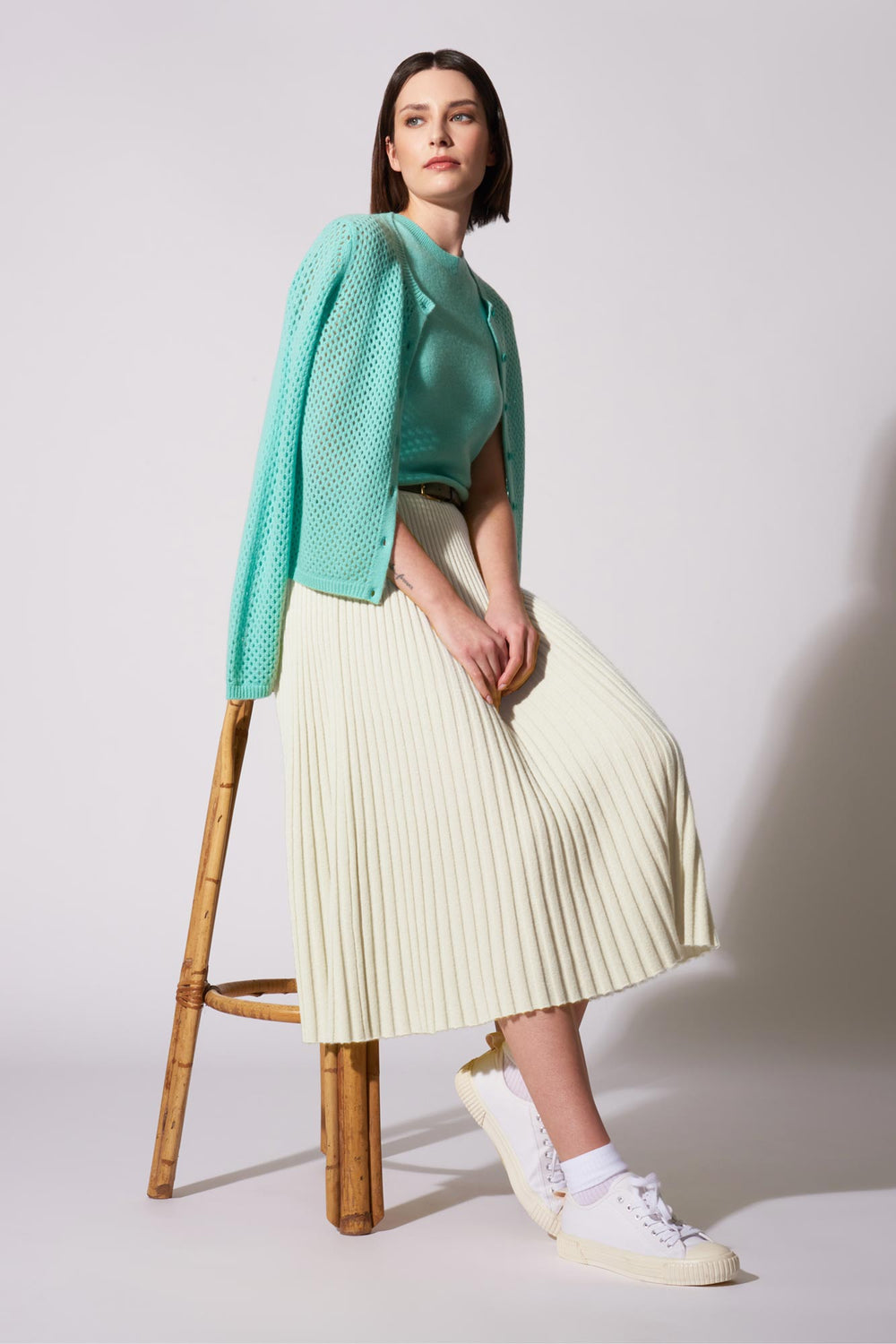 Cardigan Rete in Puro Cashmere Acqua