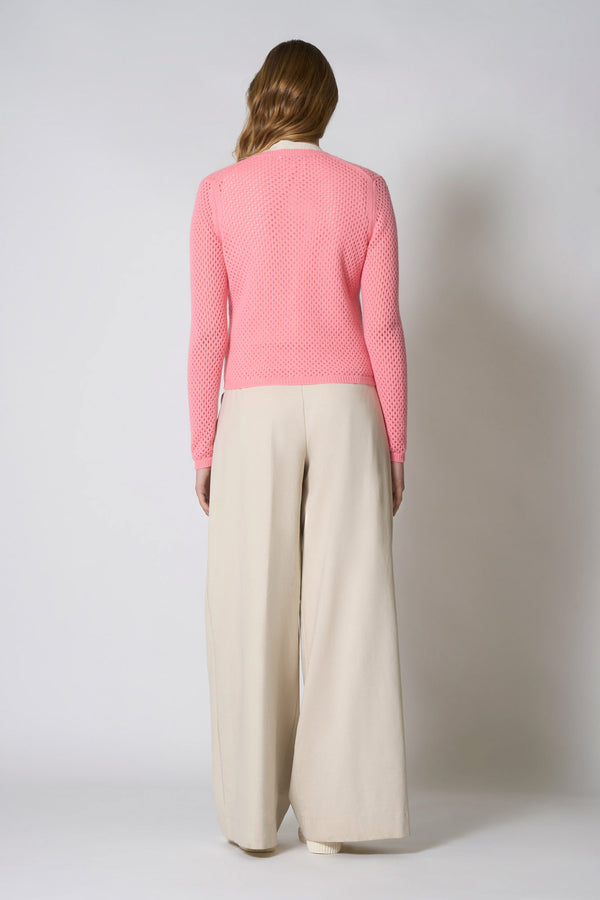 Cardigan Rete in Puro Cashmere Rosa Confetto
