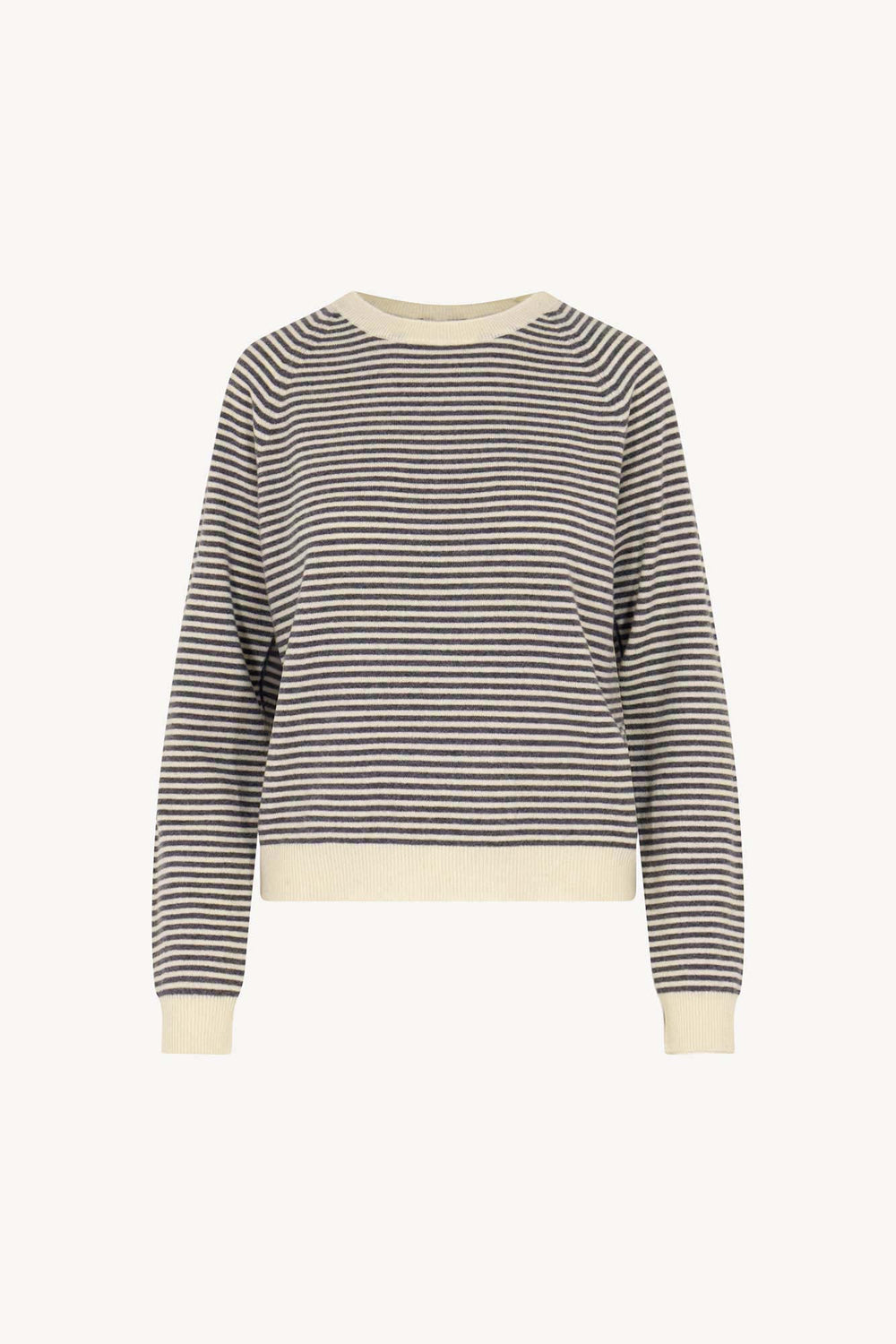 Girocollo a Righe in Puro Cashmere Latte-Flanella