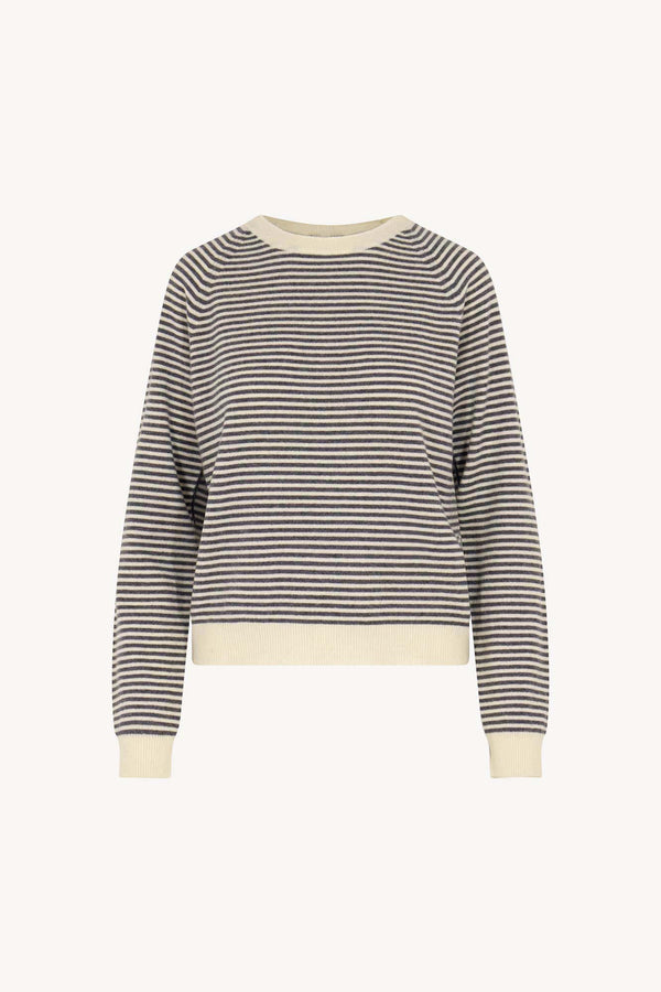 Girocollo a Righe in Puro Cashmere Latte-Flanella