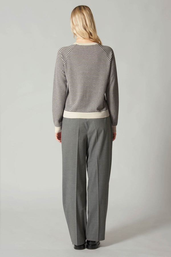 Girocollo a Righe in Puro Cashmere Latte-Flanella