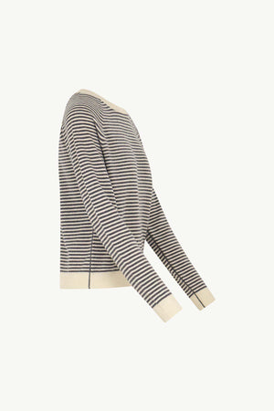 Girocollo a Righe in Puro Cashmere Latte-Flanella