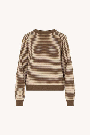 Girocollo a Righe in Puro Cashmere Corteccia-Avena