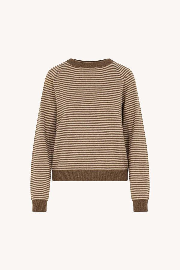 Girocollo a Righe in Puro Cashmere Corteccia-Avena