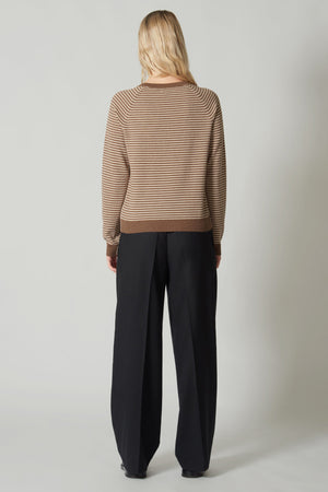 Girocollo a Righe in Puro Cashmere Corteccia-Avena