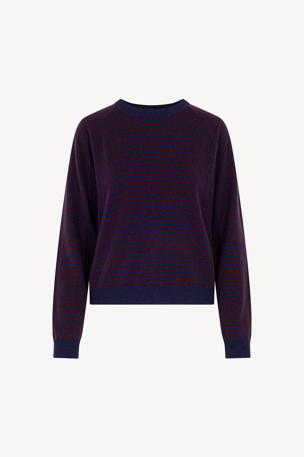 Girocollo a Righe in Puro Cashmere Marino-Acero