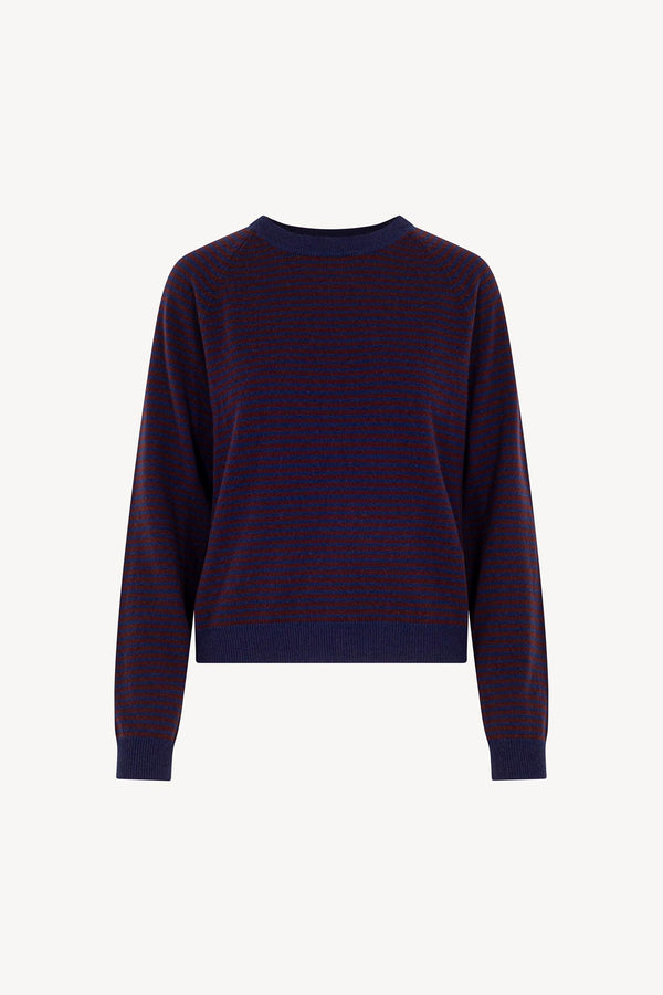 Girocollo a Righe in Puro Cashmere Marino-Acero