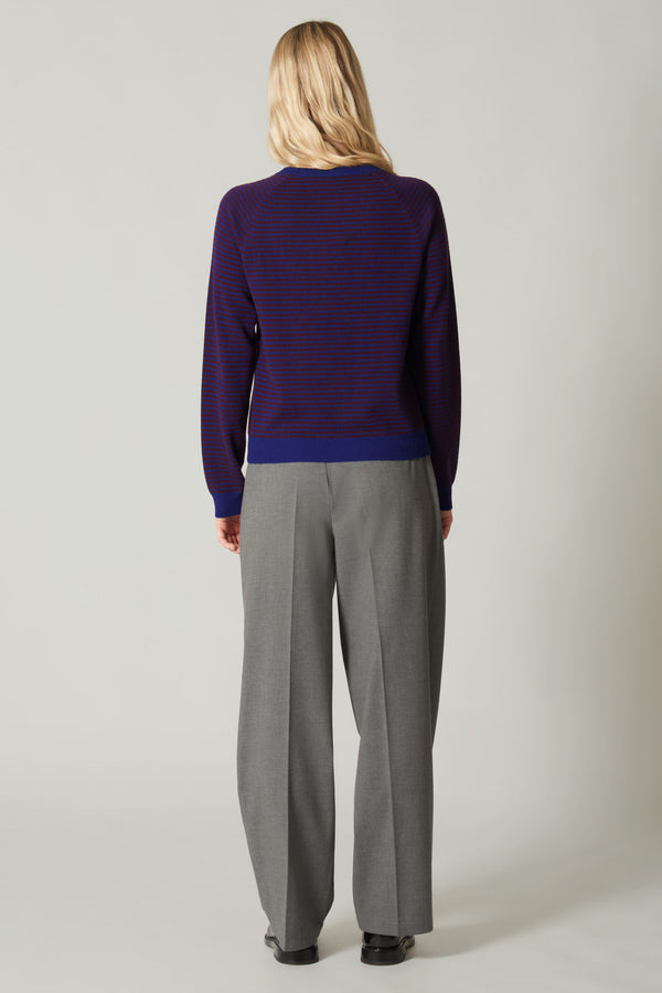 Girocollo a Righe in Puro Cashmere Marino-Acero