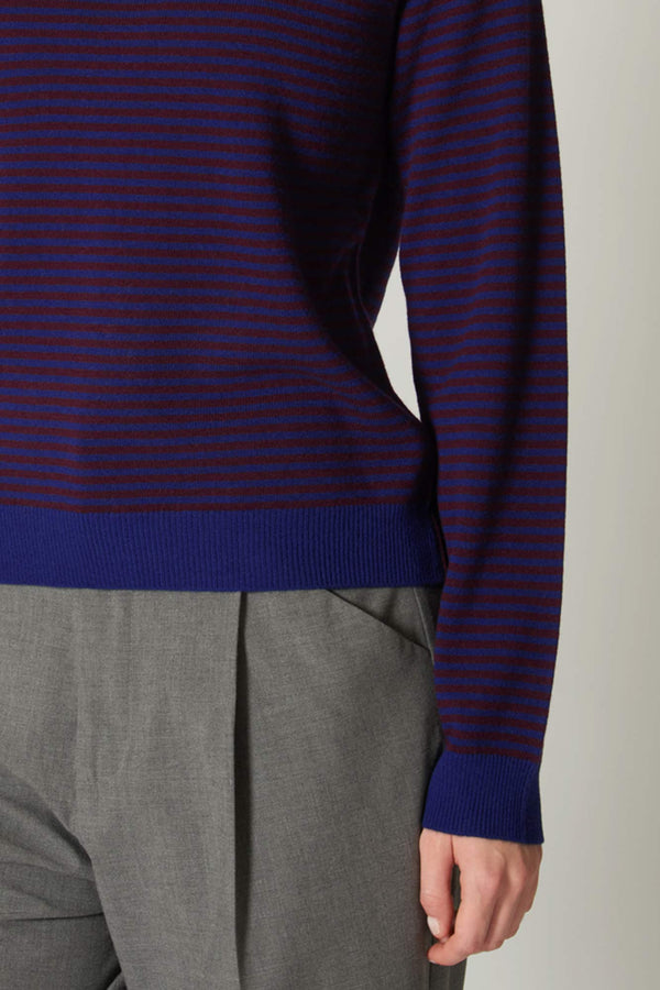Girocollo a Righe in Puro Cashmere Marino-Acero