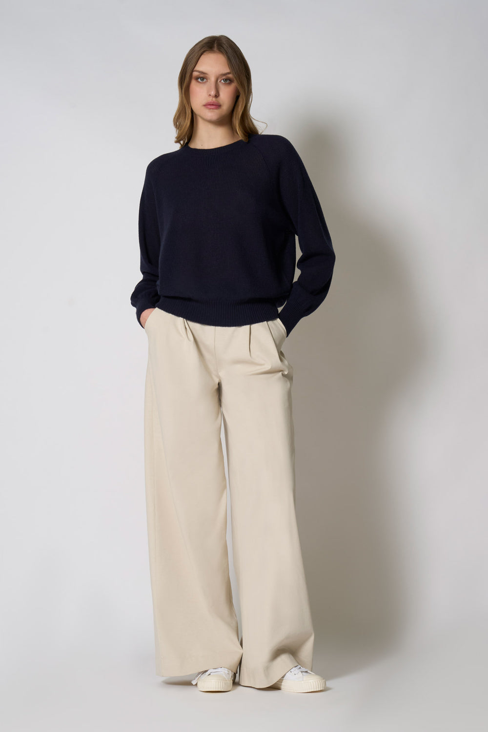 Felpa Rete in Puro Cashmere Blu Notte