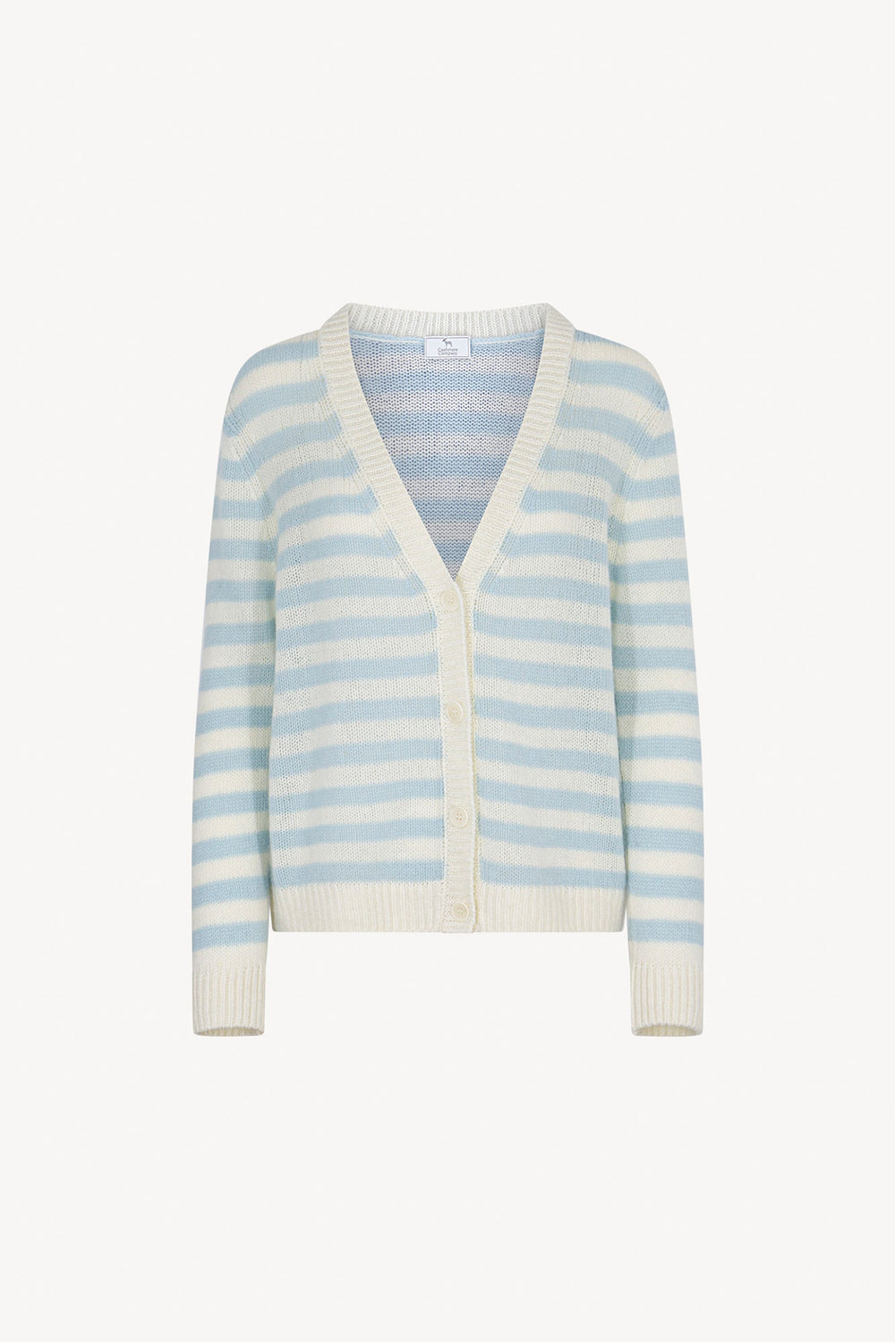 Cardigan a Righe in Puro Cashmere Acquamarina