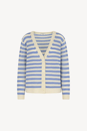 Cardigan a Righe in Puro Cashmere Cielo