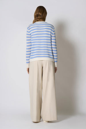 Cardigan a Righe in Puro Cashmere Cielo