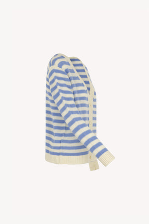 Cardigan a Righe in Puro Cashmere Cielo