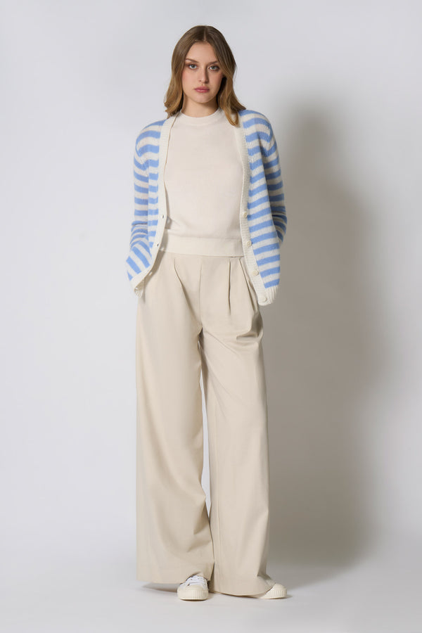 Cardigan a Righe in Puro Cashmere Cielo