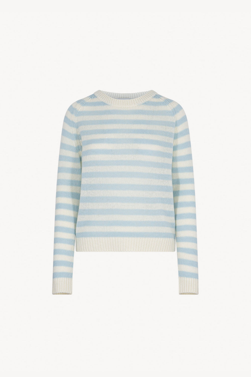 Maglia Girocollo a Righe in Puro Cashmere Acquamarina