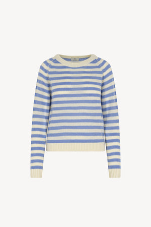 Maglia Girocollo a Righe in Puro Cashmere Cielo
